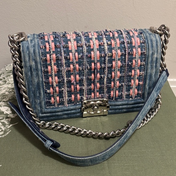 CHANEL Handbags - CHANEL Blue and Pink Rare Denim Tweed Crossbody Bag